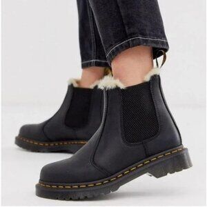 Dr. Martens Black Chelsea Boots with Cream Faux-Fur Trim